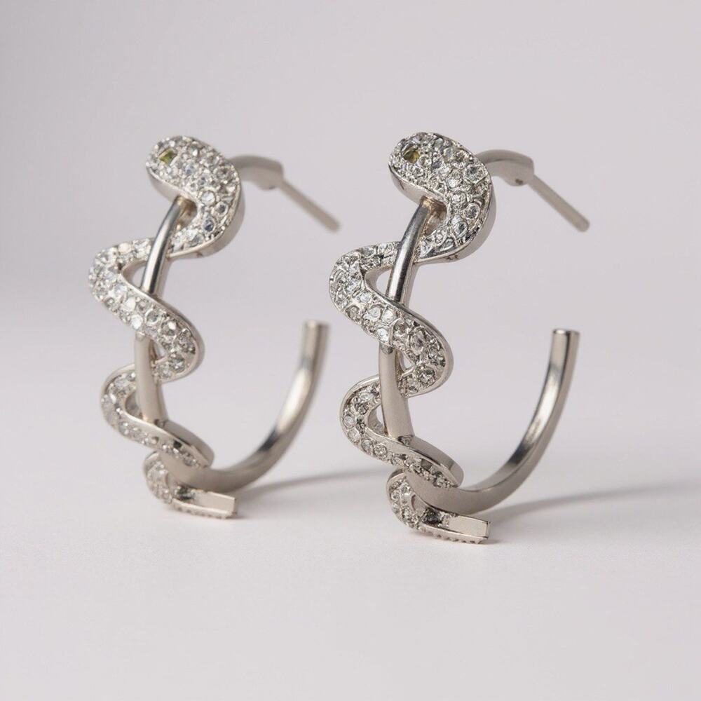 Earrings Hoop Snake Madewell Silver Plated pave Gothic CZ Gothic Boho